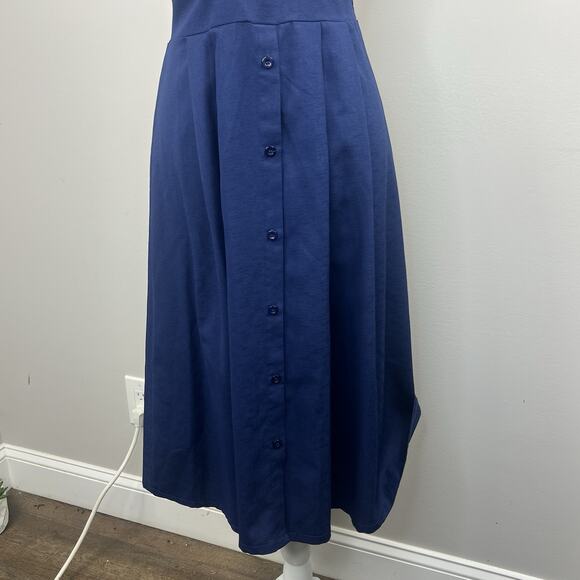 Yidarton Navy Blue Tie Front Summer Tank Midi Dress Size M Smocked Back - Picture 5 of 14